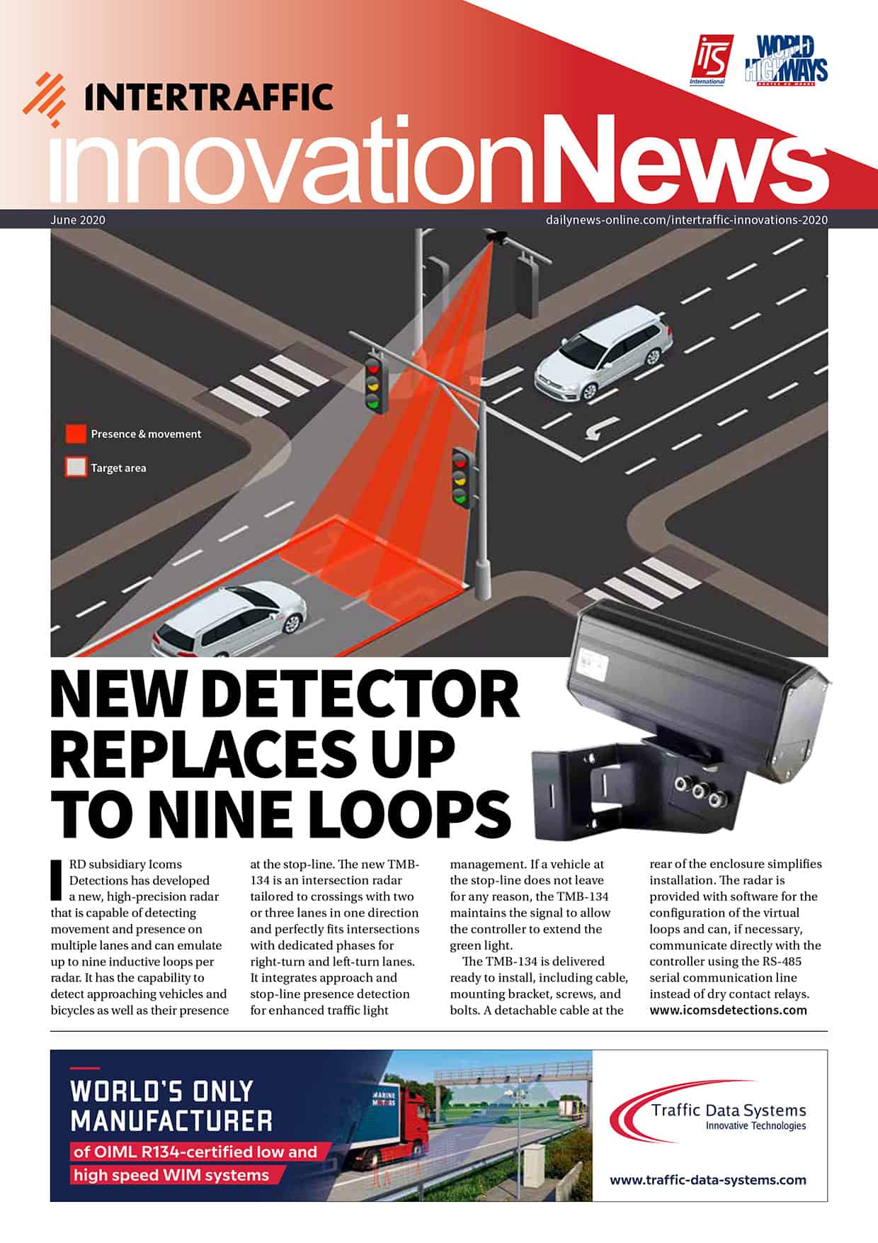 The TMB-134 on the front page of Intertraffic Innovation News